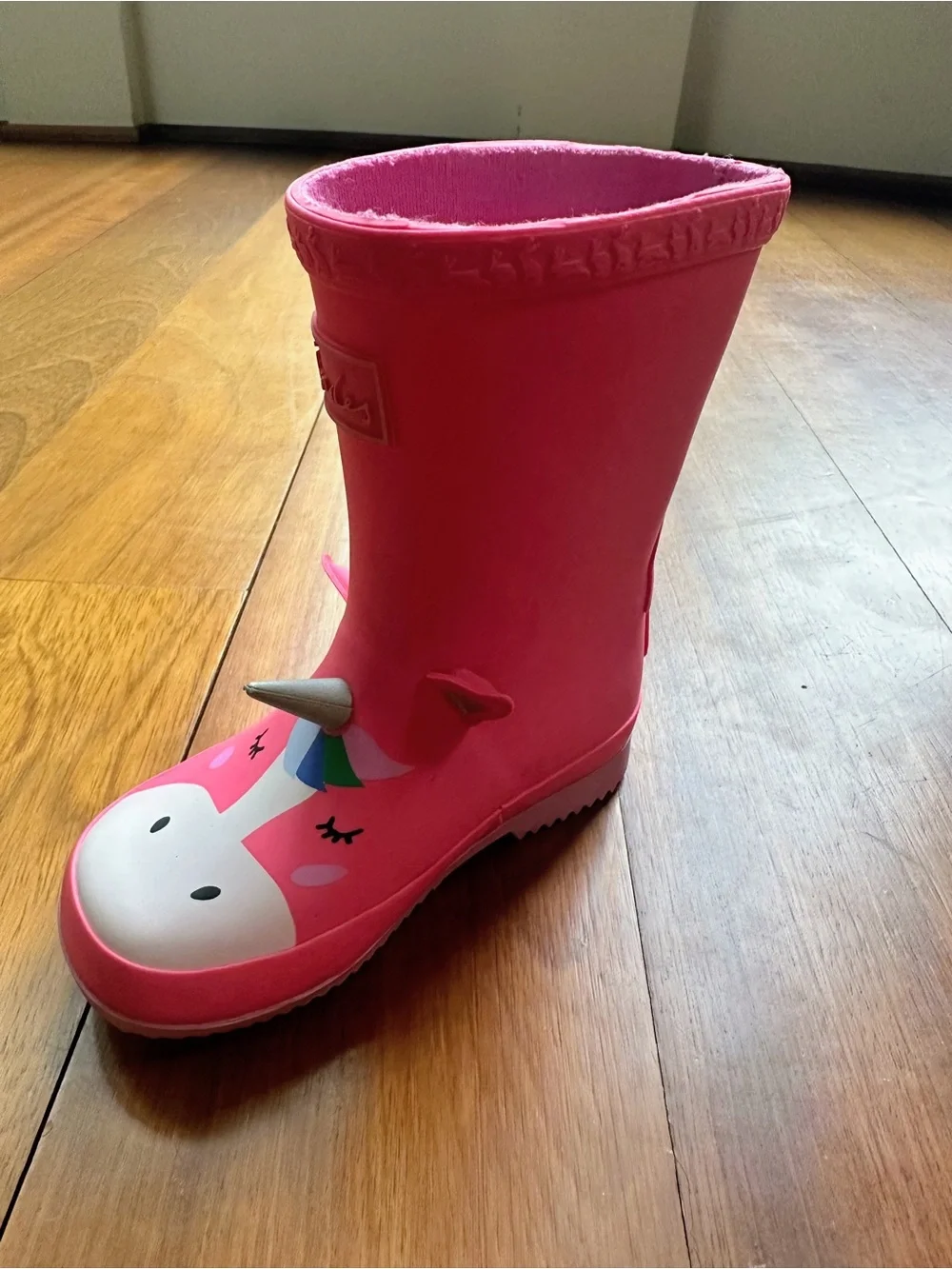 Joules Kids’ Unicorn 3D Horn Wellies/Rain Boots, Size 8 Little Kid, Pink